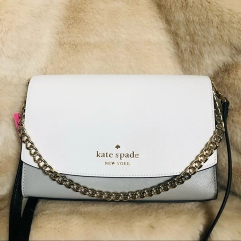 Kate Spade New York White Saffiano Leather Shoulder Bag Chain Strap NWT
